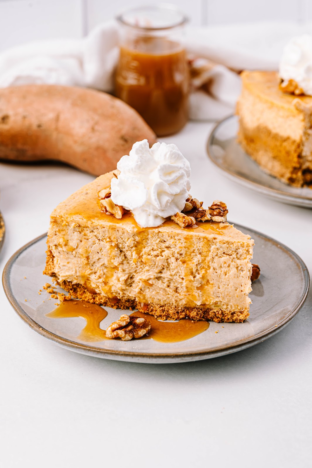 Top with caramel, nuts, and whipped cream.