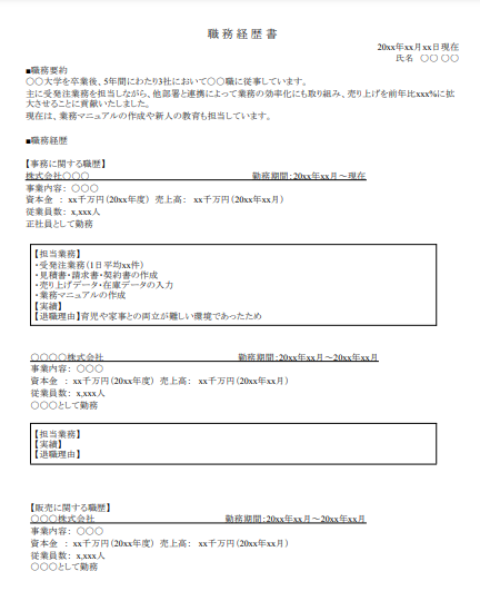 職務経歴書サンプル