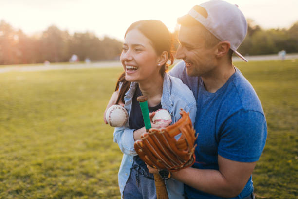 Playing amateur softball game