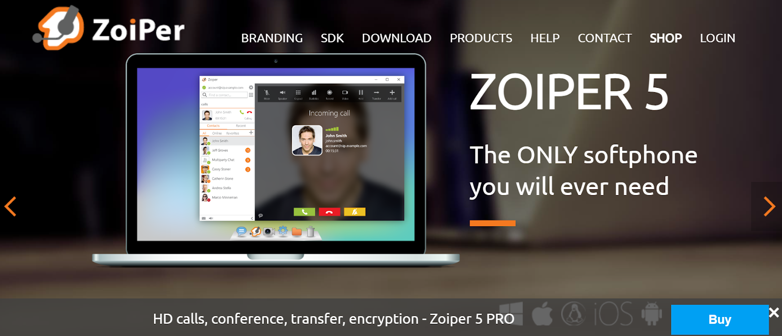 Zoiper website snapshot highlighting the services it offers.