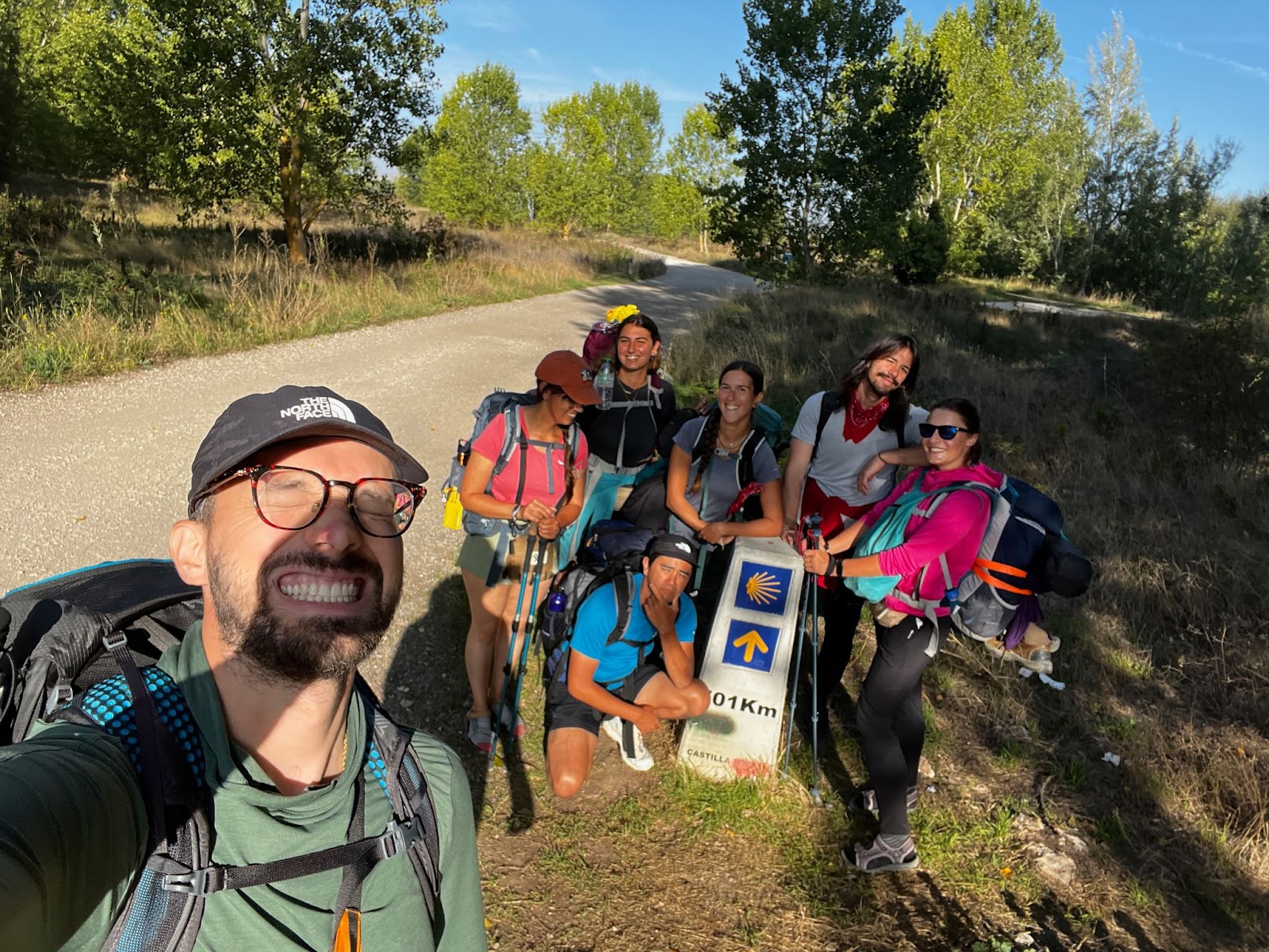 Posing at the 501km mark with my Camino family