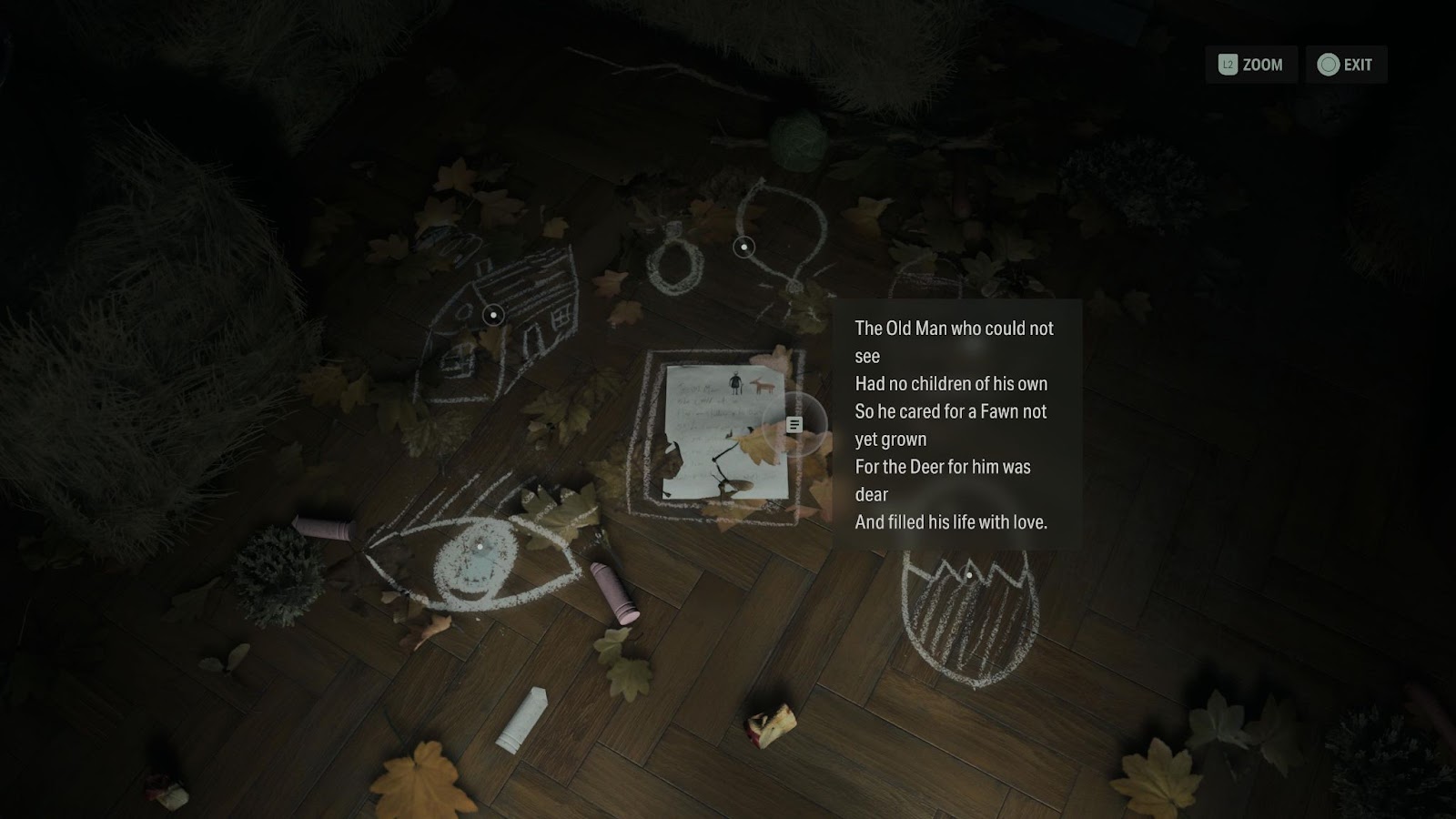 An in game screenshot of the locked trailer nursey rhyme in Watery in Alan Wake 2.
