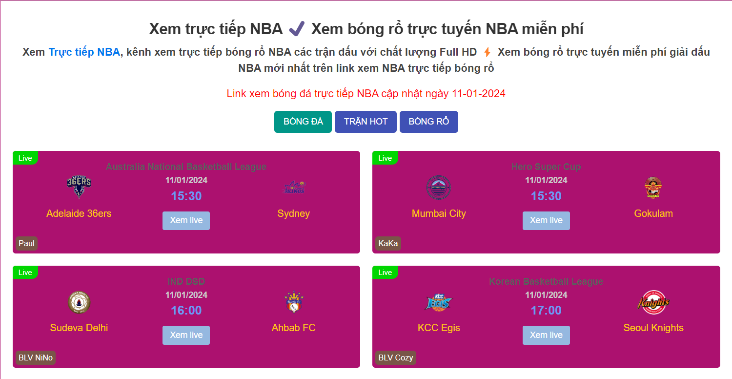 Trực tiếp NBA - Kênh xem bóng rổ trực tuyến hàng đầu Châu Á