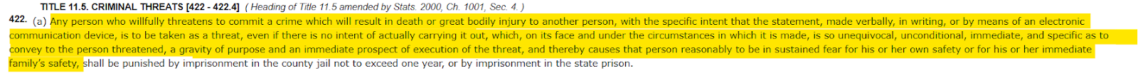 Section 422 of California Penal Code