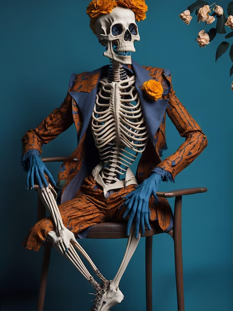 Skeleton is Posing by Sitting on a Chair