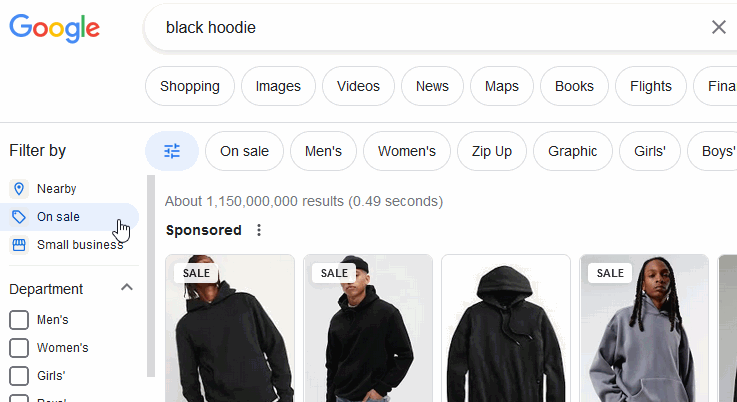 Google Shopping search results