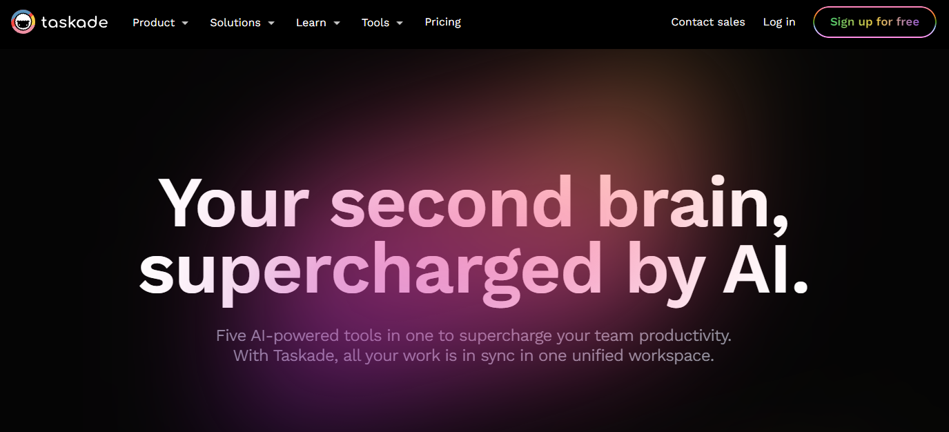 Your second brain, supercharged by AI with Taskade