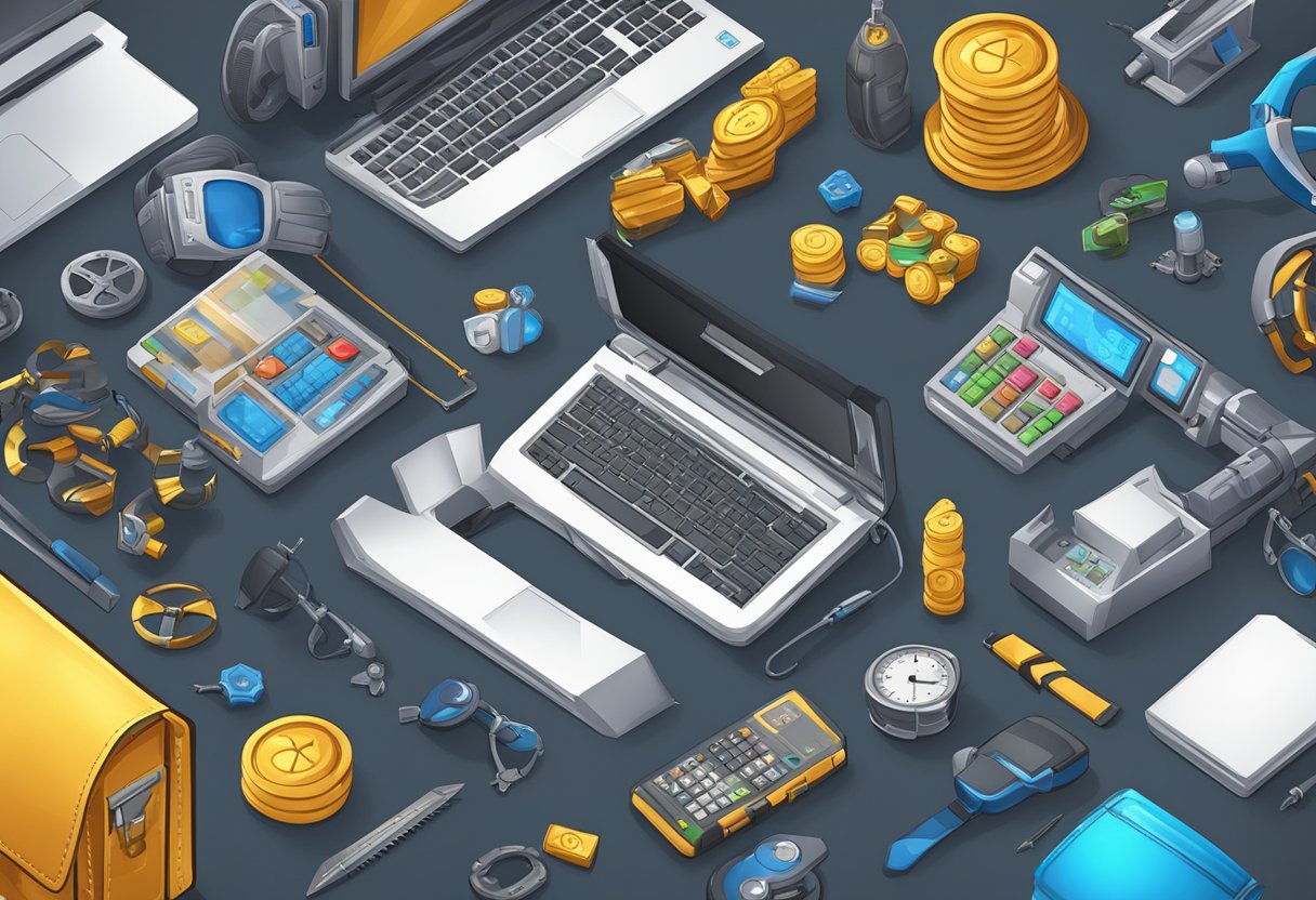 The scene depicts various tools and equipment of the Jetset Trader System from Trading Heroes24