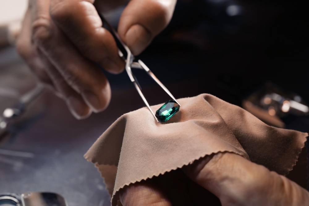 A gemstone being appraised by a jeweller in Australia. 