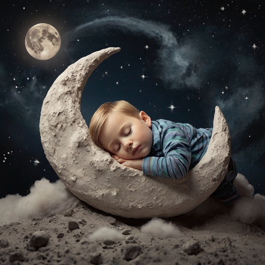 A little boy sleeping on the moon - Names That Mean Moon - Baby Journey