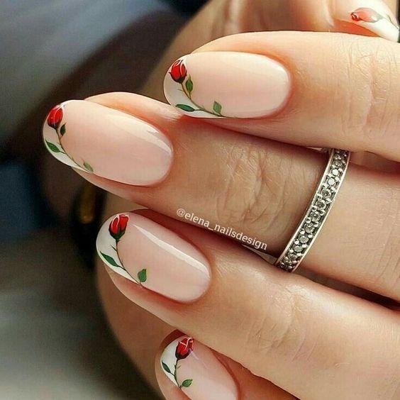 Rosey French Tips floral nail art