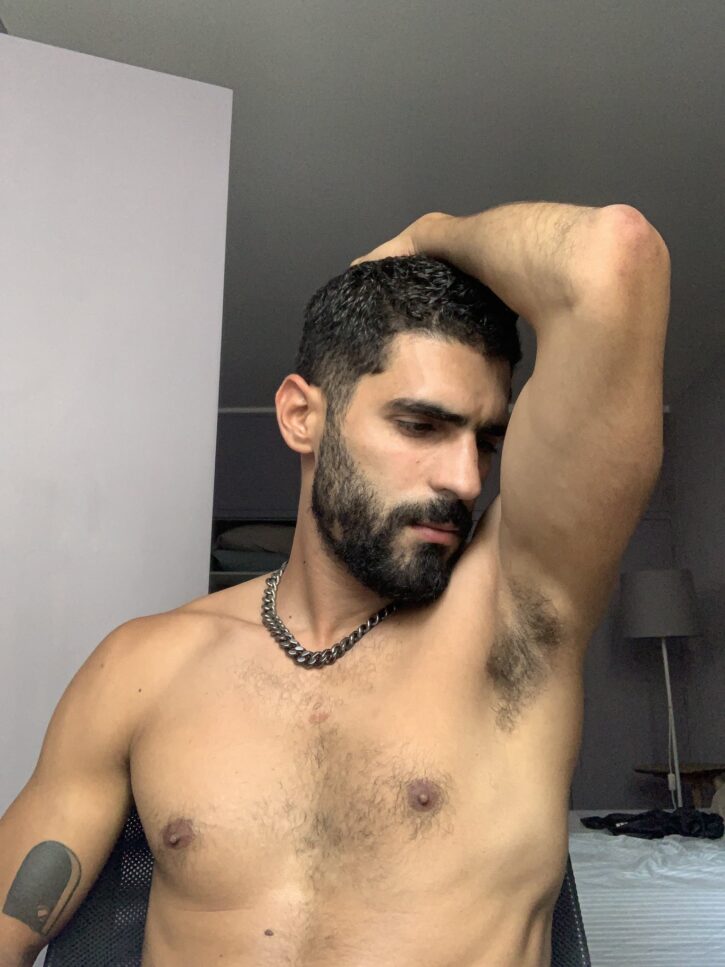 karim yoav shirtless showing off his armpit fetish