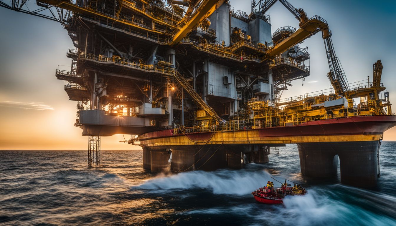 Cutting-edge off-shore drilling equipment in a deep sea environment.