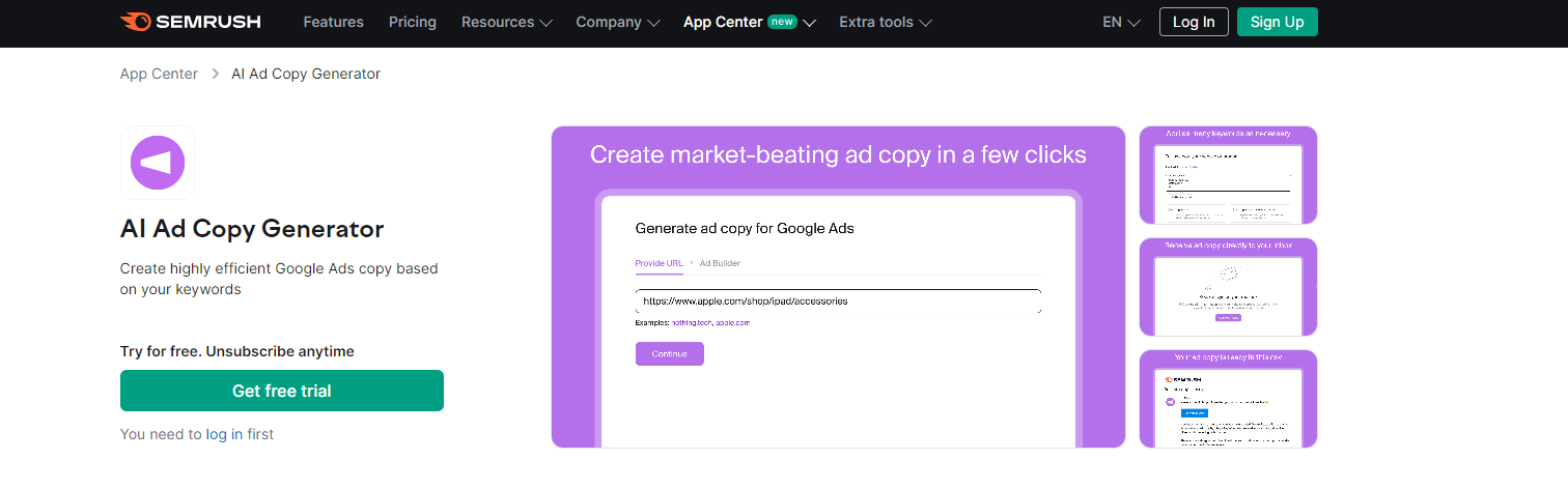 SEMrush's AI Ad Copy Generator