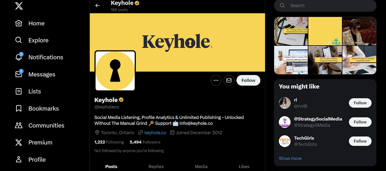 Keyhole Twitter Homepage