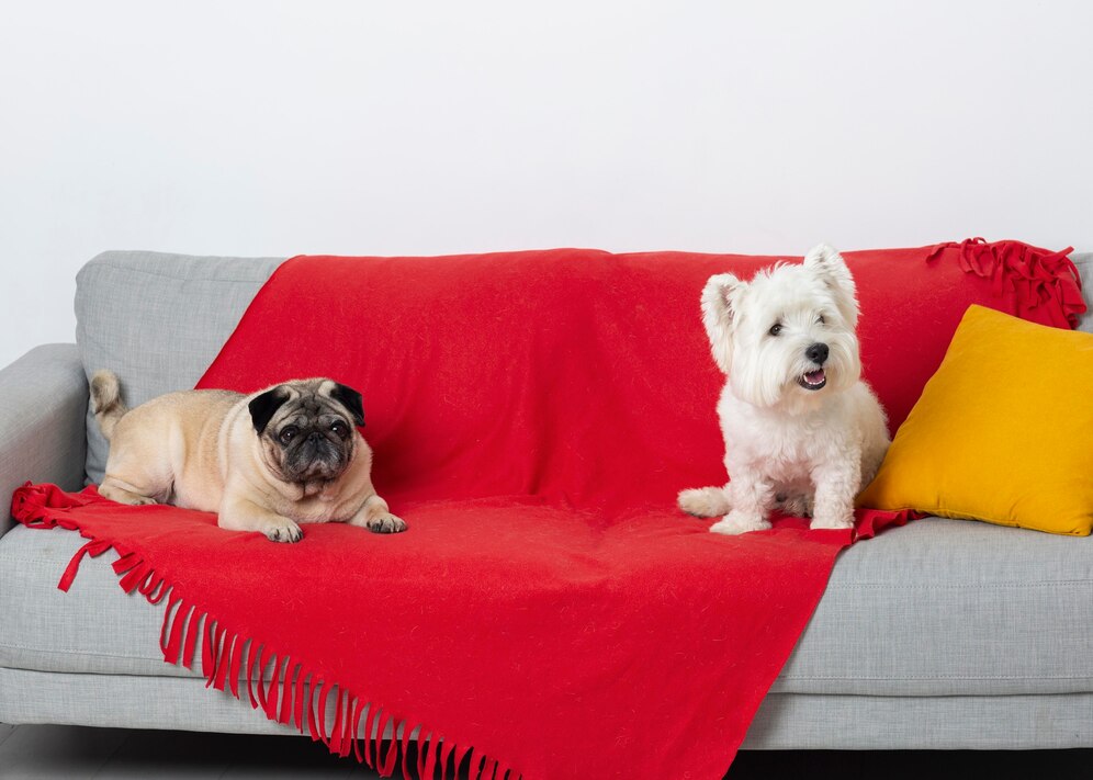 Cute little dogs on a couch