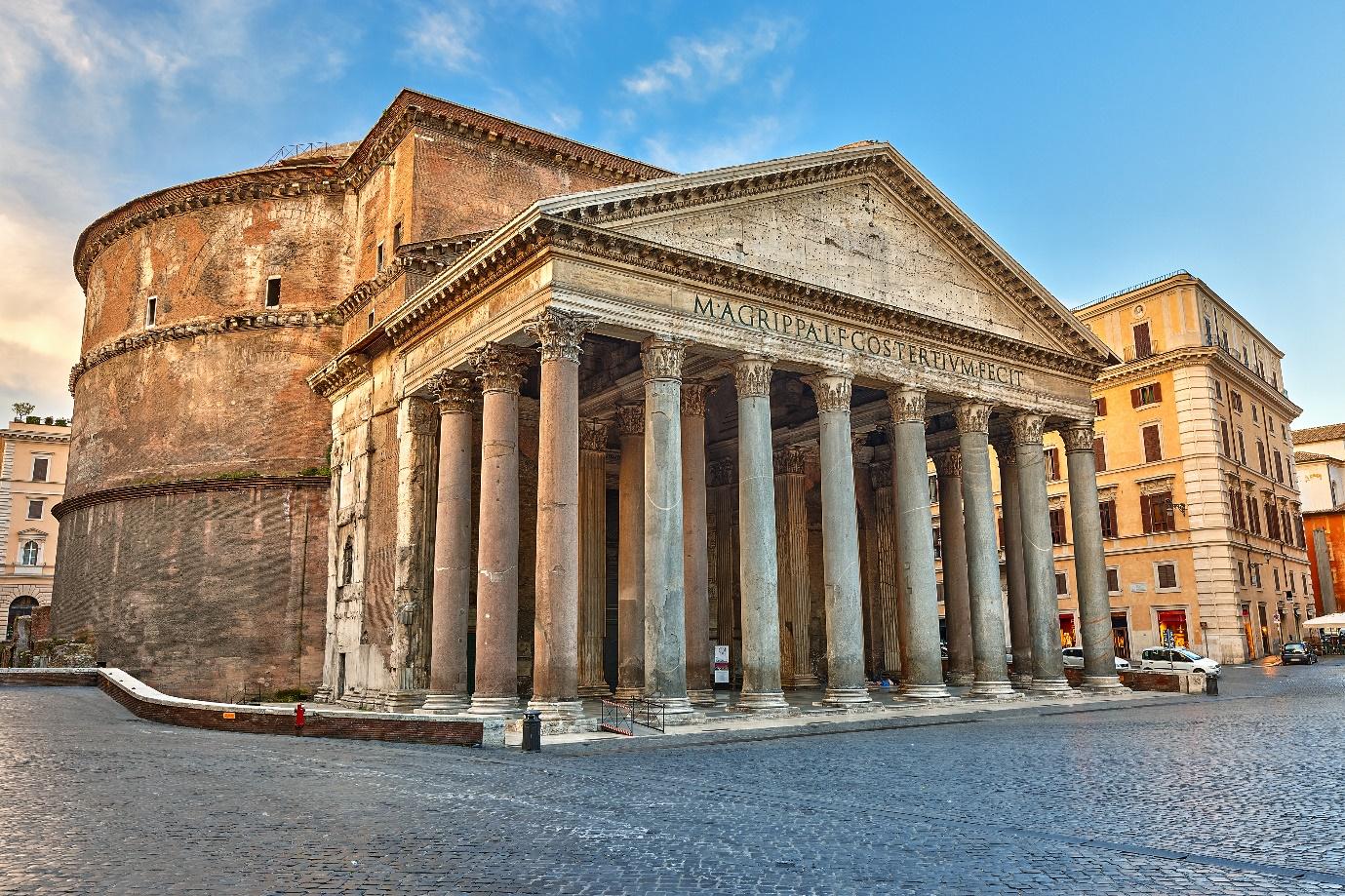 Pantheon, Rome with columns and a stone building

Description automatically generated