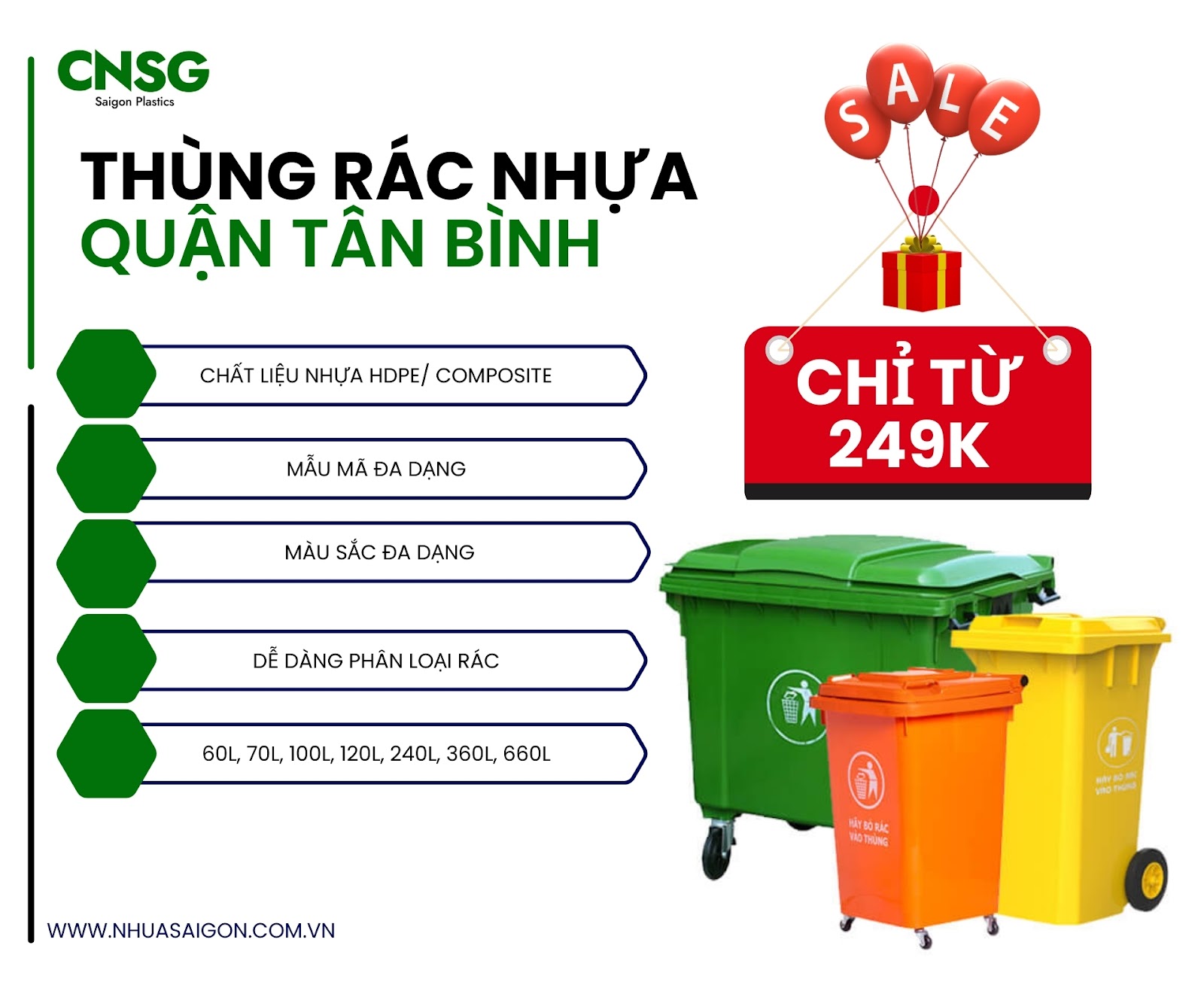Thùng rác nhựa quận Tân Bình giá chỉ từ 249k