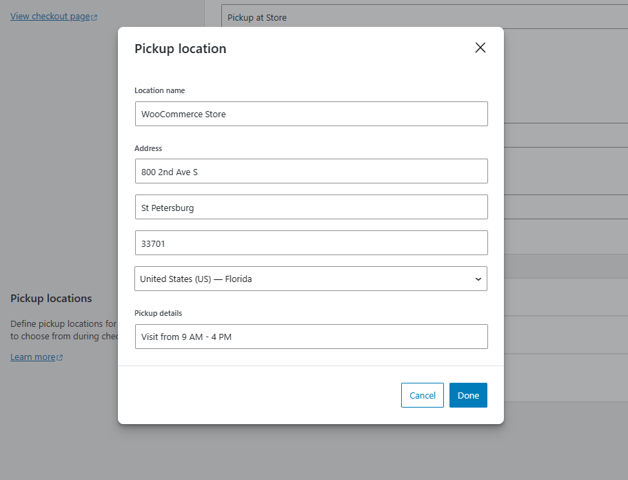 WooCommerce Shipping pickup location