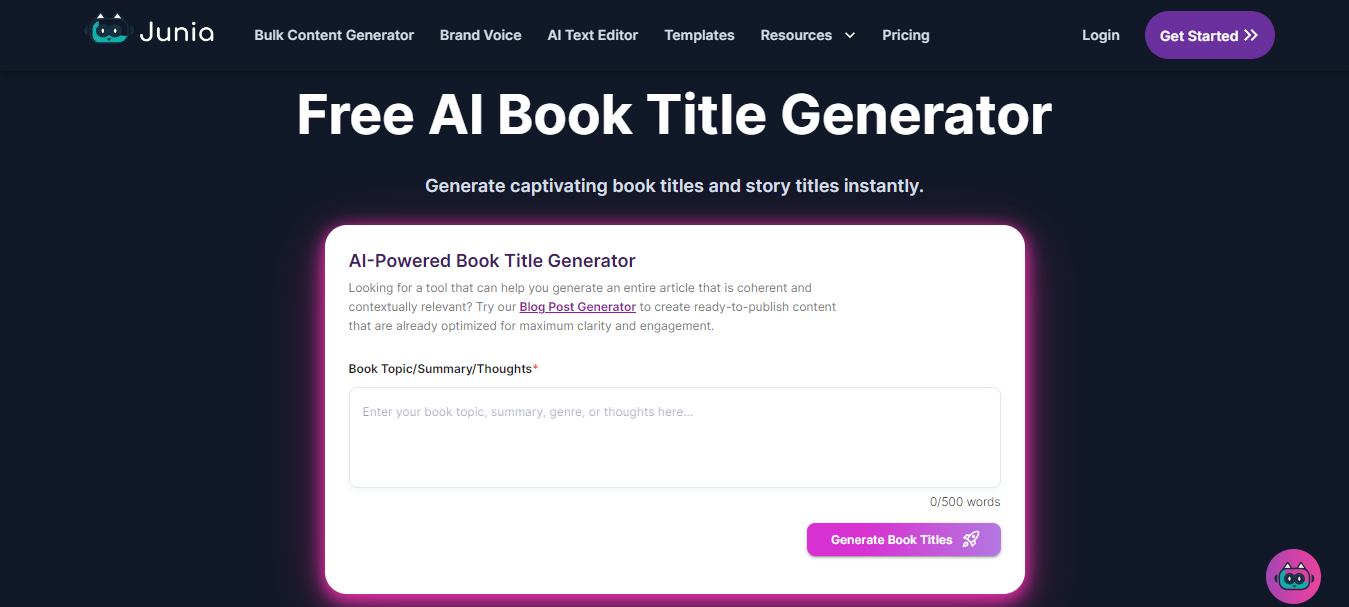 Junia's AI Book Title Generator