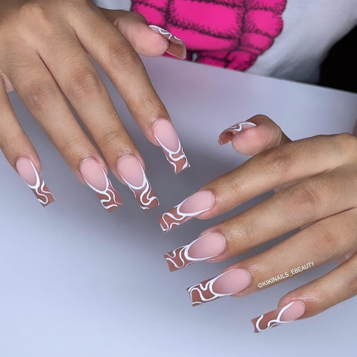 Swirl French Tips Brown Nails