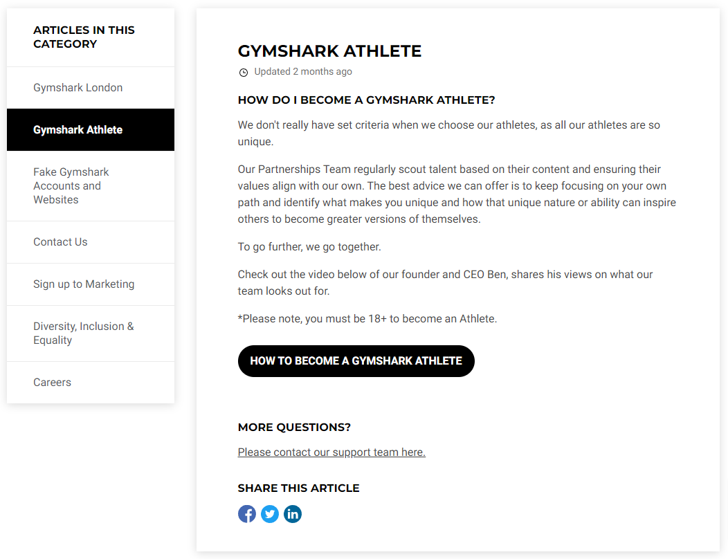 Gymshark FAQ page: How do I become a Gymshark athlete?