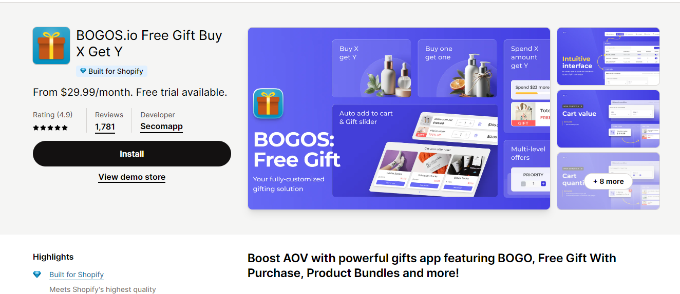 BOGOS.io free gift buy X get Y homepage.