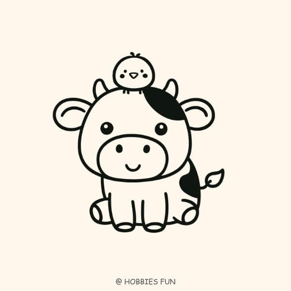 Easy Cow with a Bird Drawing