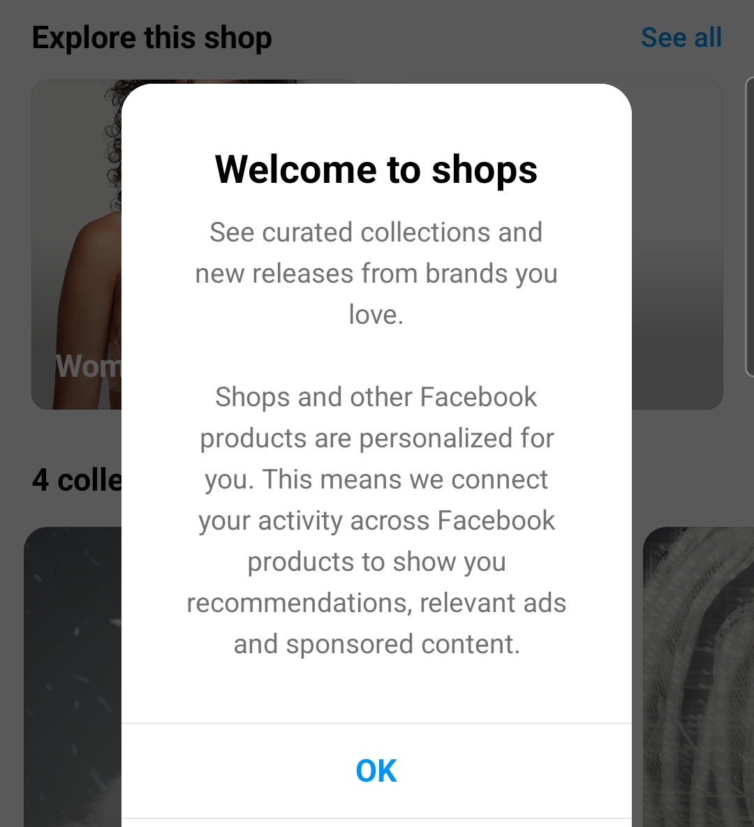 Screenshot of Instagram shops which can connect product catalogs to your account. 