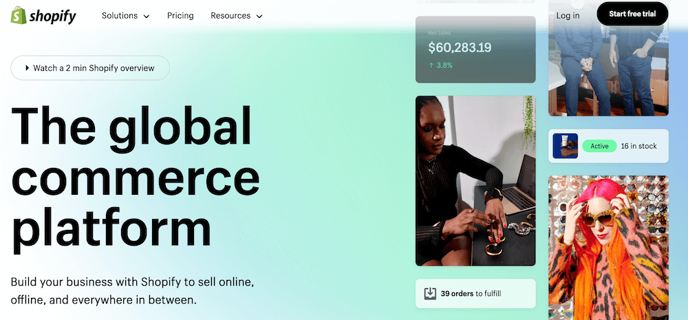 Shopify homepage highlighting that its global commerce capabilities