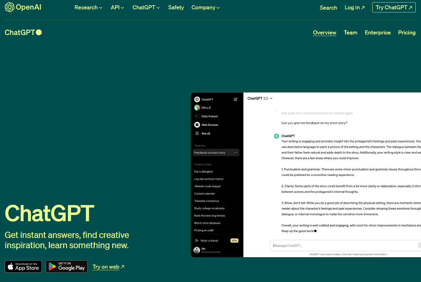 ChatGPT: Get instant answers, find creative inspiration, learn something new