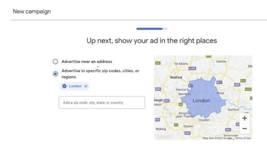 google ad examples, Set your ad location.