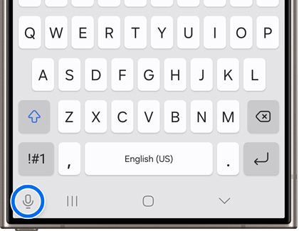 Microphone icon highlighted on the bottom left of the keyboard