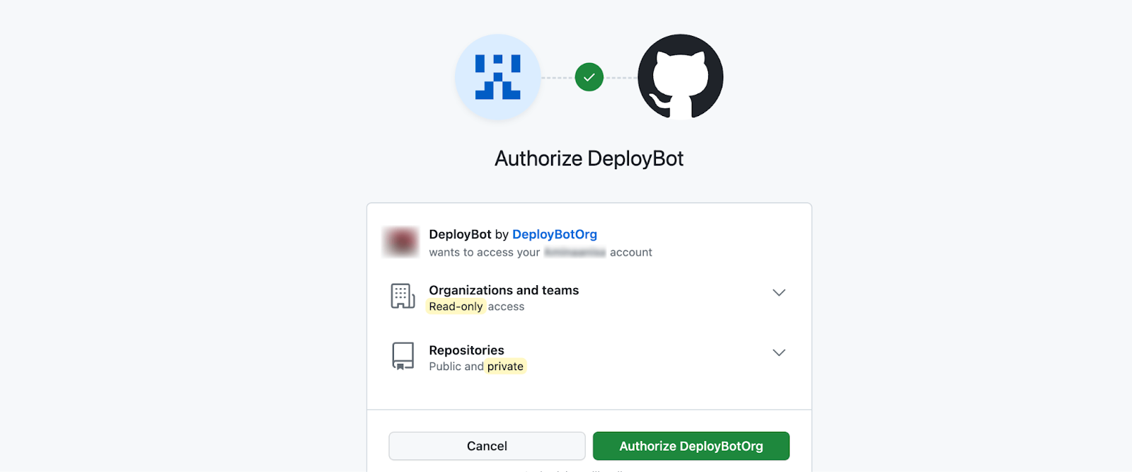 Authorize DeployBot for repository connection