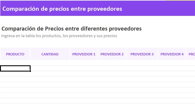 Plantilla de comparación de precios de proveedores