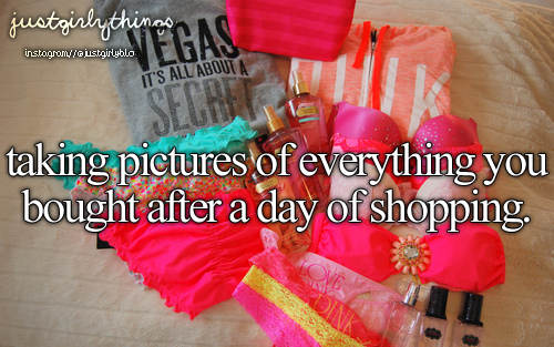 A pile of cosmetics, with this text overlaid:

taking pictures of everything you bought after a day of shopping.