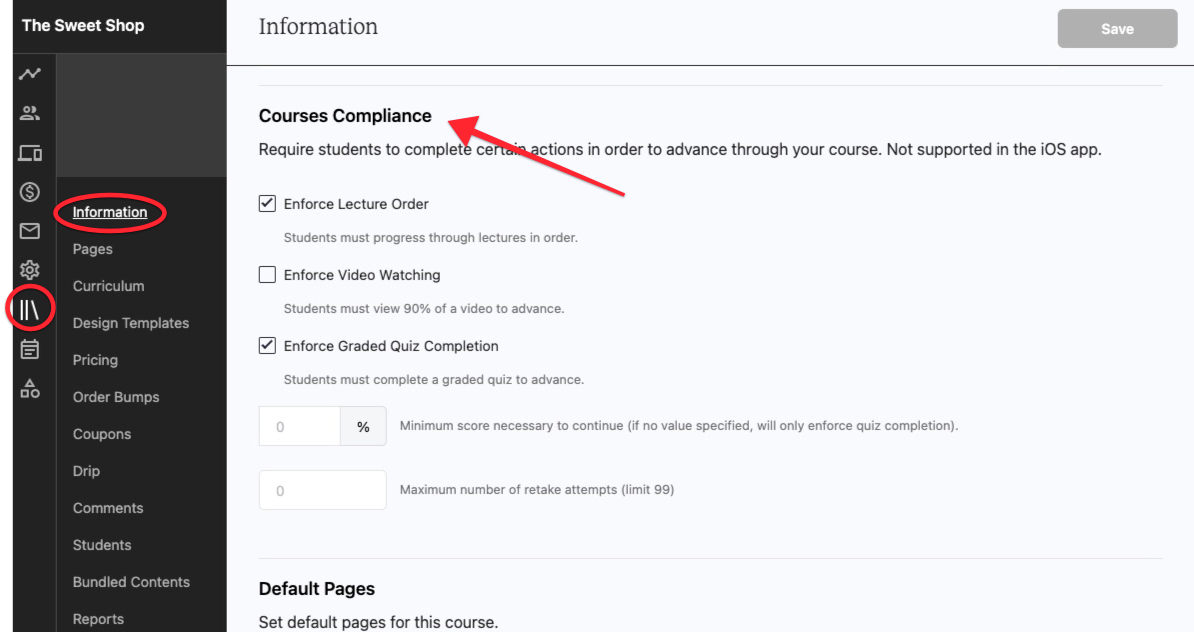 Course Compliance Features for Teachable