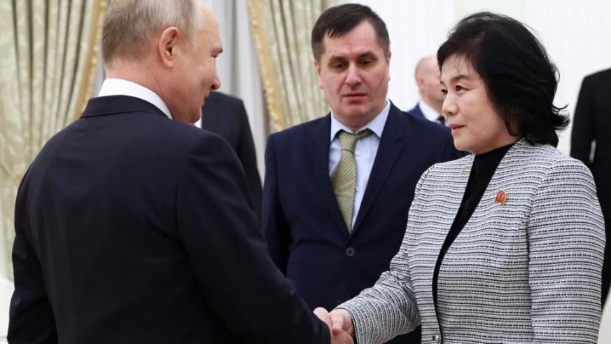 Russian President Vladimir Putin meets North Korean Foreign Minister Choe Son Hui in Moscow, Russia, January 16, 2024.