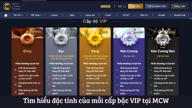 Tìm hiểu đặc tính của mỗi cấp bậc VIP tại MCW