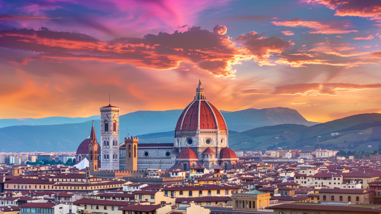 The Duomo underneath colorful sunset skies in Florence, Italy