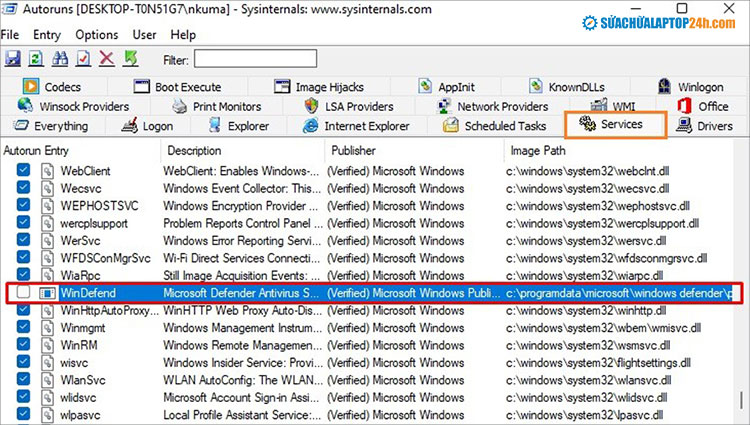 Bỏ tích WinDefend để tắt Windows Security Win 11 vĩnh viễn