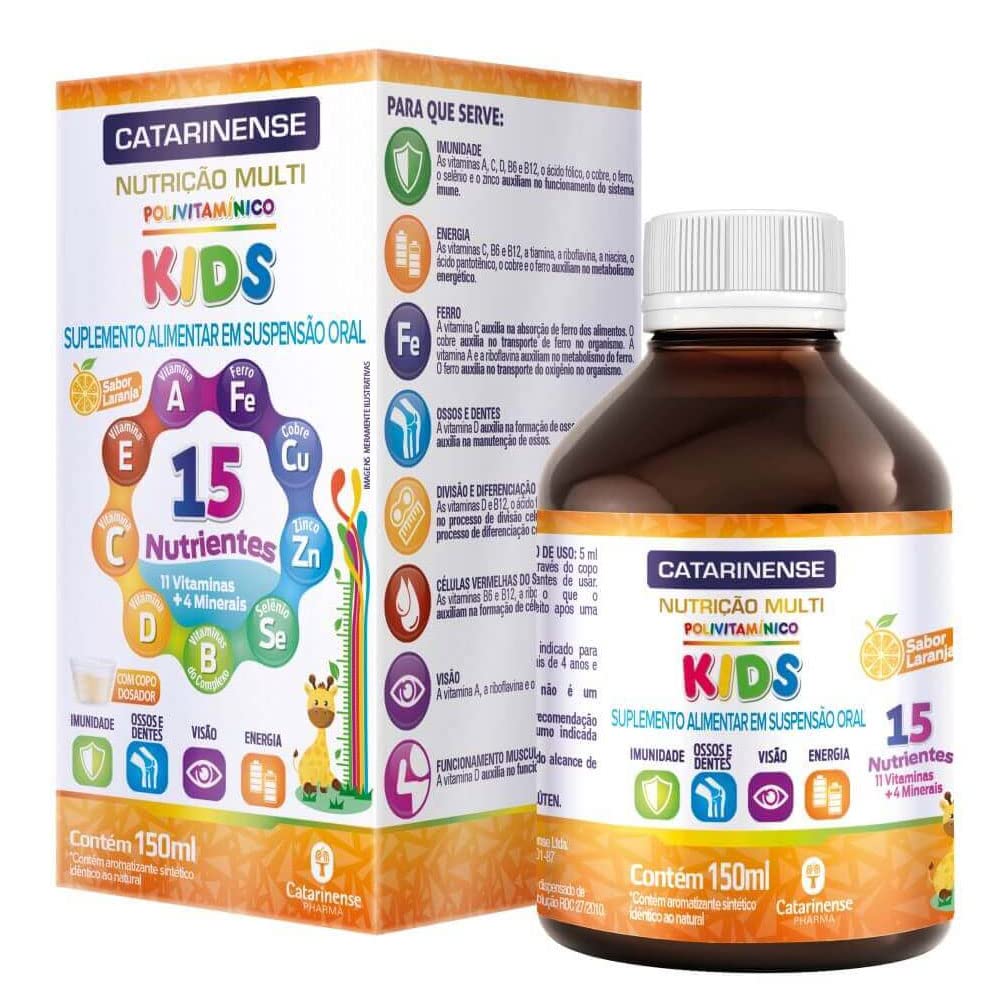 Polivitaminico Kids Sabor Laranja com 15 Nutrientes 150ml Catarinense