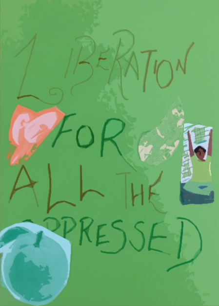 A green poster with writing on it

Description automatically generated