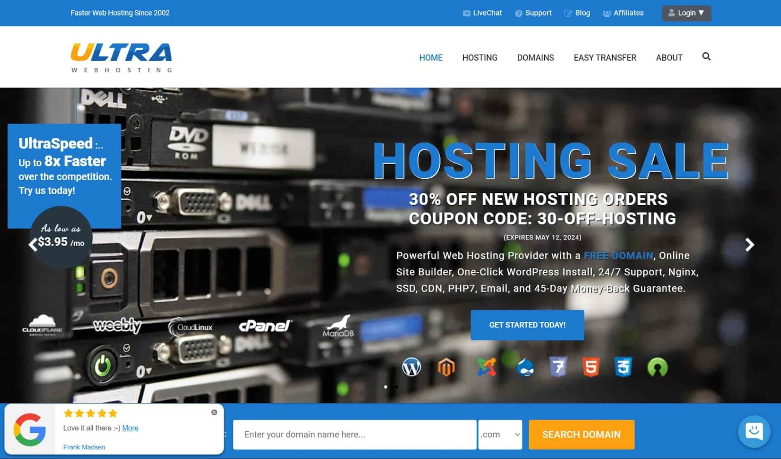 Screenshot of Ultra Web Hosting  website