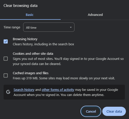 Clear cache data