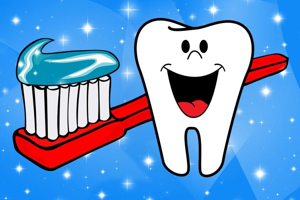 A cartoon tooth and toothbrush with toothpaste

Description automatically generated