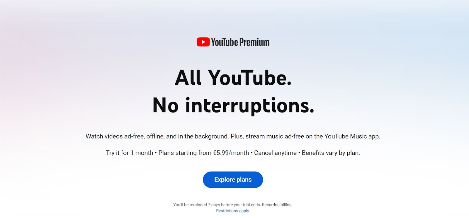 Trying YouTube Premium Free Trial (step 1)