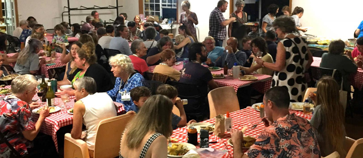 community dinner in village hall