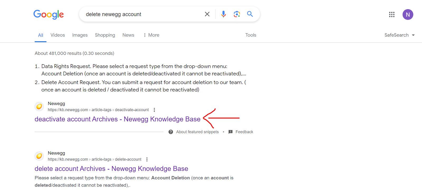 delete-Newegg-account go google search