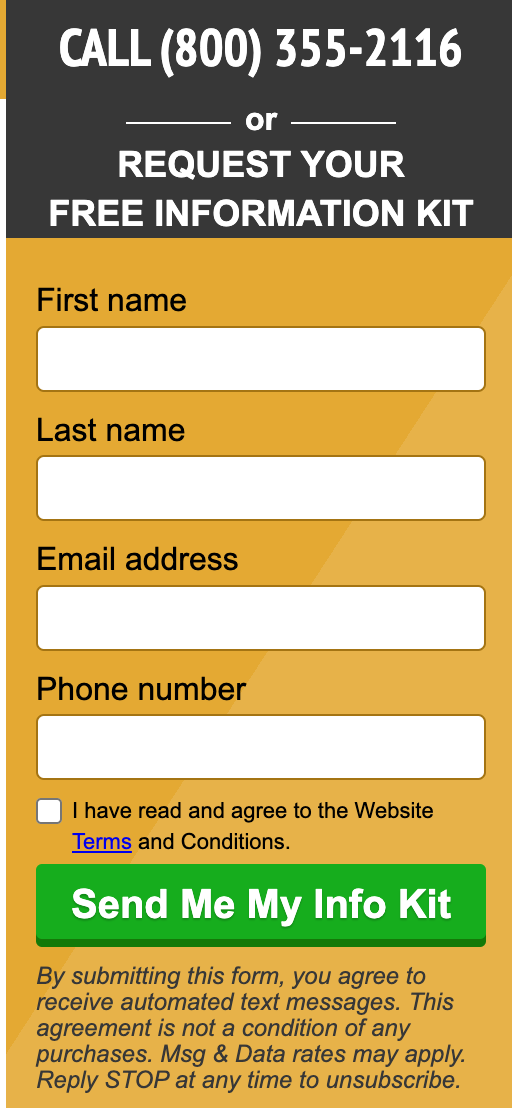Image from Birch Gold's website to input information and request fee information kit